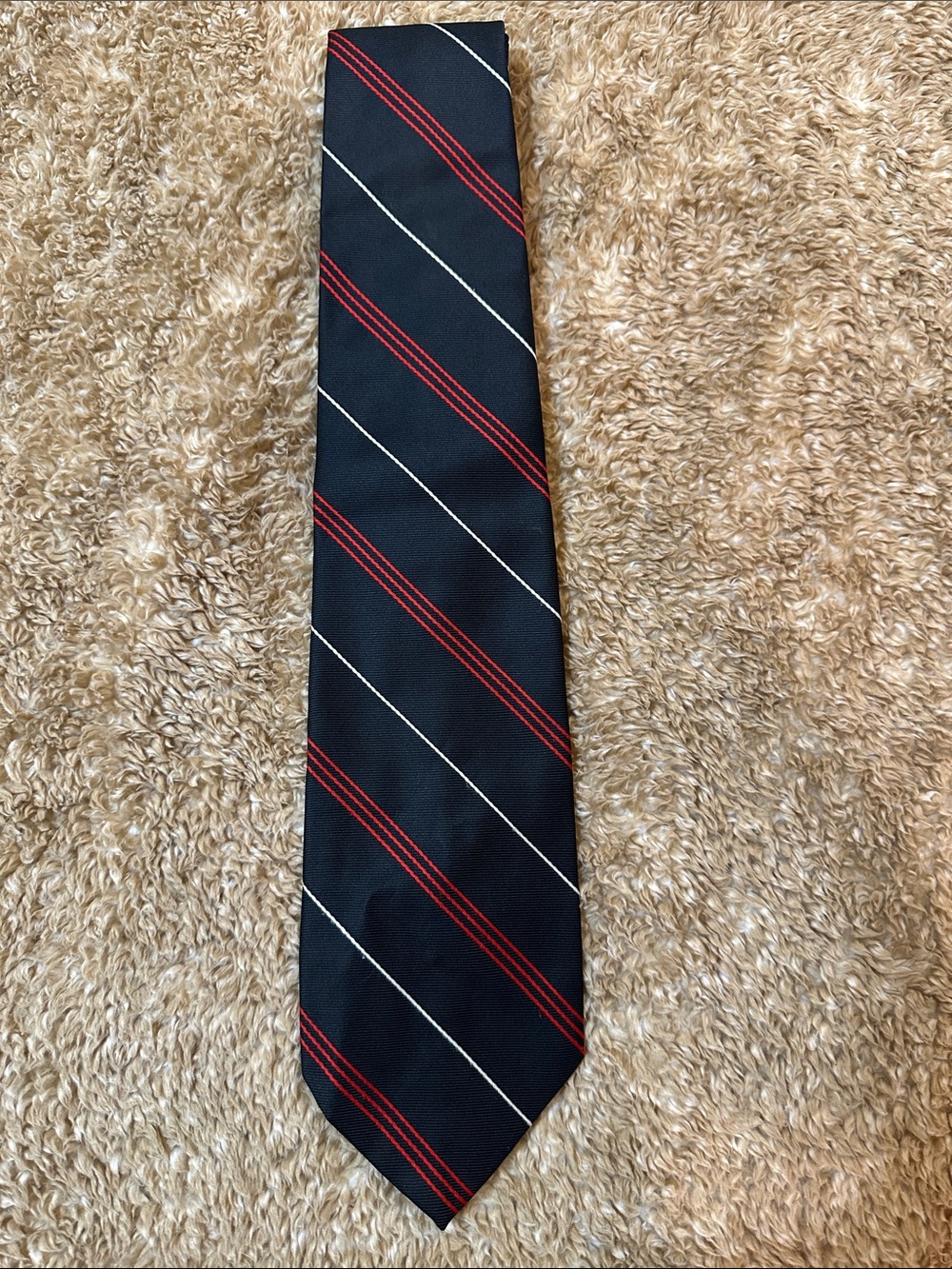 Christian Dior Classic Navy Tie with Red and White Diagonal Stripes
